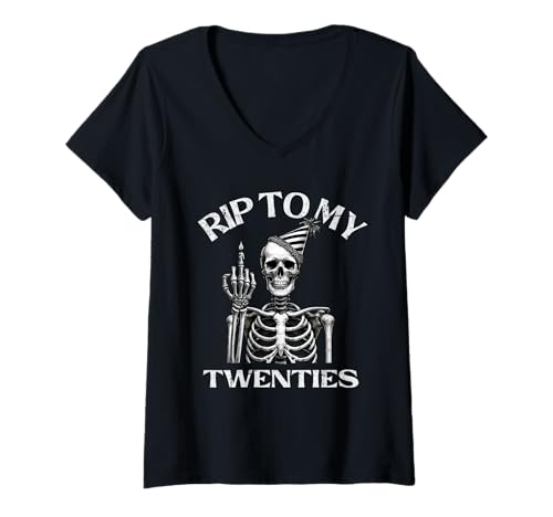 Damen Lustiges R.I.P 20s, RIP My Twenties, 30th Birthday Skelett T-Shirt mit V-Ausschnitt Damen Lustiges R.I.P 20s, RIP My Twenties, 30th Birthday Skelett T-Shirt mit V-Ausschnitt von Death To My 20's Death to 20s Party Gifts TEAM
