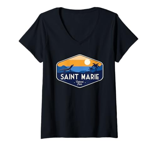 Damen Besuchen Sie Saint Marie Island, British Crime Paradise T-Shirt mit V-Ausschnitt Damen Besuchen Sie Saint Marie Island, British Crime Paradise T-Shirt mit V-Ausschnitt von Death in San Marie