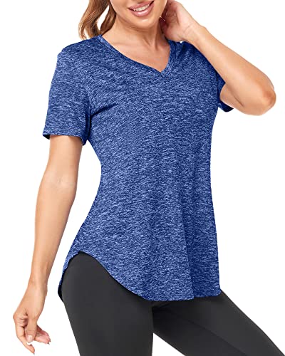 Deaviya Sport T-Shirt Damen, Fitness Sport Shirt Kurzarm Oberteile, V-Ausschnitt Laufshirt für Frauen, Workout Tops, Gym Yoga Shirt Damen, kurzärmliges Trainingsshirt (as3, Alpha, s, Purpurblau) von Deaviya