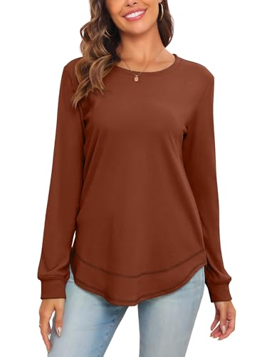 Deaviya Sweatshirt Damen Rundhals Langarmshirt Langarm (S, Kamel) von Deaviya