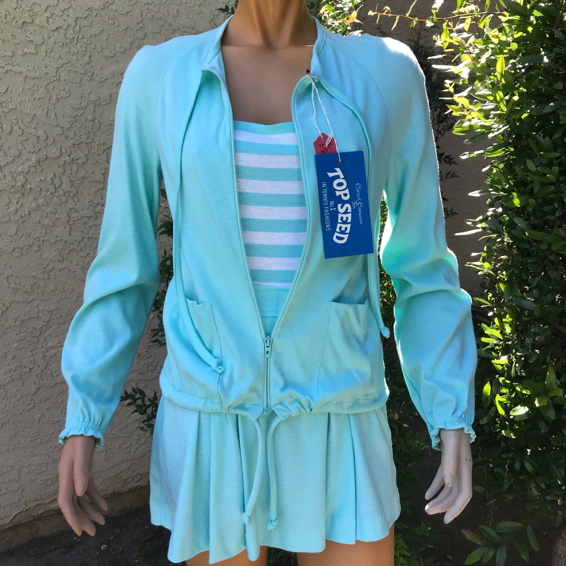 Vintage 1970Er Jahre Baumwolle Polyester Seafoam Grün Top Seed Brand New Old Stock W Tags 3 Stück Tennis Kleid Outfit Größe 12 von DebbieDelights