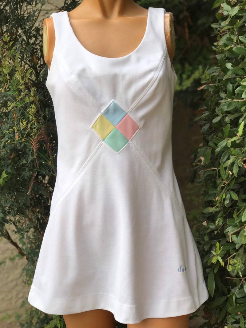 Vintage 1970Er Jahre Polyester Tennis Kleid. Pastell Einlage Made By Modessa Größe 12 von DebbieDelights