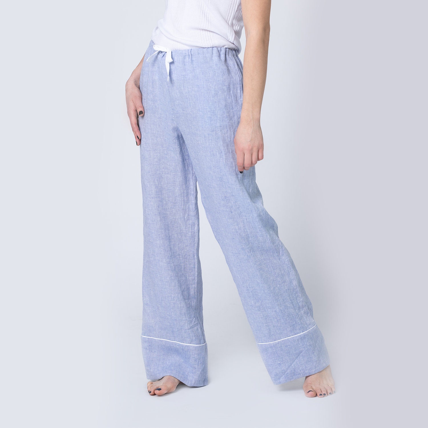 Leinen Pyjama Hose Frauen, Schlupfhose, Gerades Bein Schlafhose von DebesyClothes