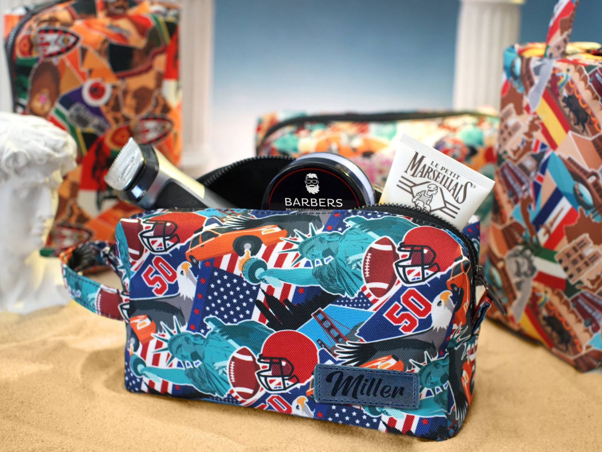 Usa Kulturbeutel Personalisiert, Personalisiertes Rasierset, Geschenke Für Ihn, Männer, Bräutigam Geschenk, Gravierte Kosmetiktasche von DeboShop1