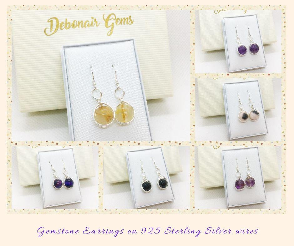 Handgemachte Sterling Silber Edelstein Ohrringe; 3 Paare Verfügbar, Amethyst, Goldrutilquarz Und Super 7 von DebonairGems