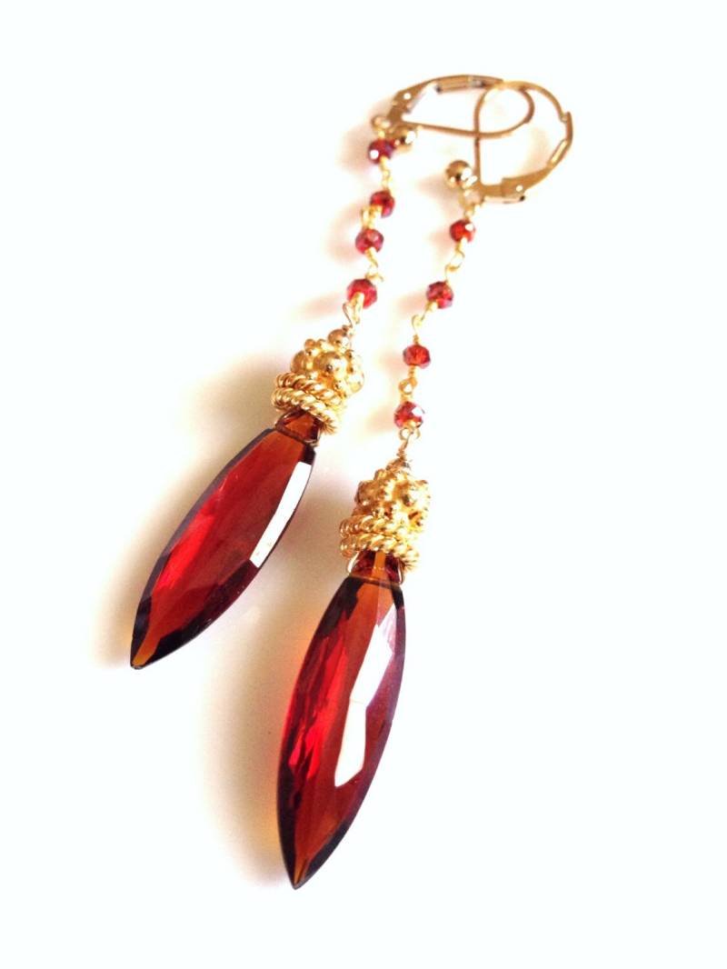 Brilliant Rot Orange Granat Marquis Lange Edelstein Ohrringe Brilliant Rot Orange Granat Marquis Lange Edelstein Ohrringe von DeborahDurikDesigns