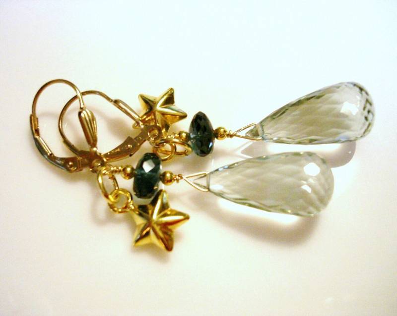 statement Ohrringe Prasiolith Grün Amethyst London Blautopas Und Gold von DeborahDurikDesigns