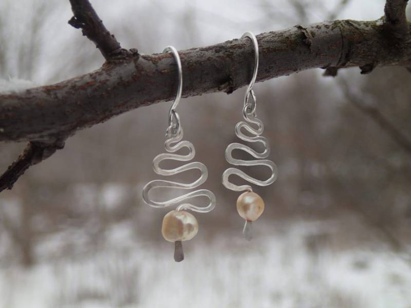 Perlen Silber Weihnachtsbaum Ohrringe von DeborahLaun