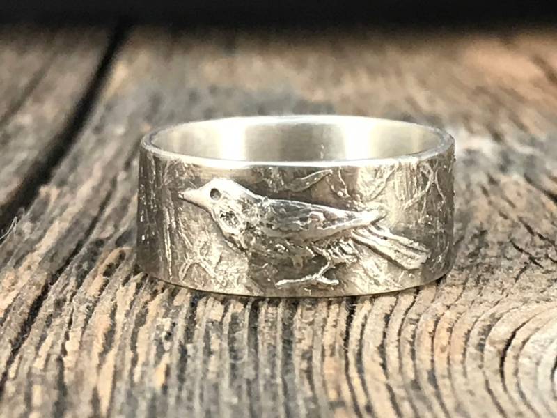 Vogel Ring - Rabe Krähe Rook Currawong Handgemachter Kunstschmuck von DeborahLaun