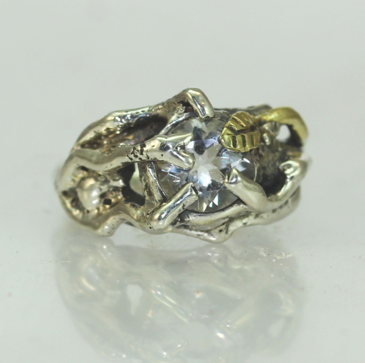 sterling Silber Zweig Ring Blattgold, Topas, Organic Rustikal Band von DeborahWaitt