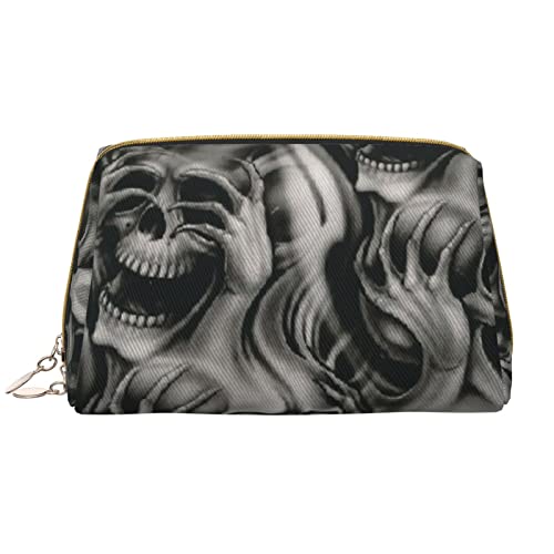 Debou Cool Evil Skull Make-up-Tasche, großes Fassungsvermögen, Leder, wasserdicht, Make-up-Tasche, tragbare Reise-Kosmetiktasche, Make-up-Organizer-Tasche für Frauen, Weiß, Einheitsgröße, weiß, von Debou