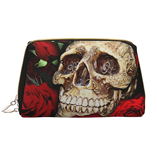 Debou Cool Skull and Roses Make-up-Tasche, großes Fassungsvermögen, Leder, wasserdicht, Make-up-Tasche, tragbare Reise-Kosmetiktasche, Make-up-Organizer-Tasche für Frauen, Weiß, Einheitsgröße, weiß, von Debou