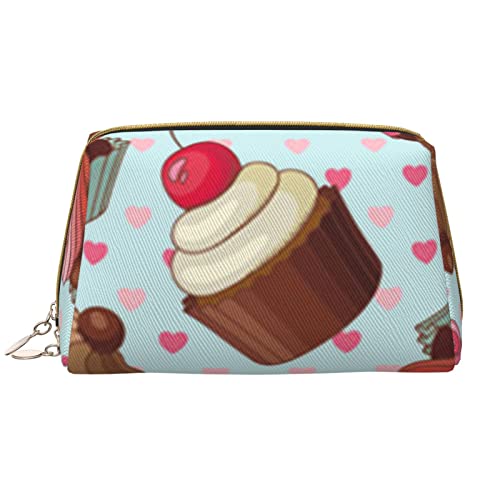 Debou Make-up-Tasche mit Cupcake-Muster, großes Fassungsvermögen, Leder, wasserdicht, Make-up-Tasche, tragbare Reise-Kosmetiktasche, Make-up-Organizer-Tasche für Frauen, Weiß, Einheitsgröße, weiß, von Debou