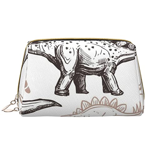 Debou Make-up-Tasche mit Dinosaurier-Fußabdruck, großes Fassungsvermögen, Leder, wasserdicht, Make-up-Tasche, tragbare Reise-Kosmetiktasche, Make-up-Organizer-Tasche für Frauen, Weiß, Einheitsgröße, von Debou