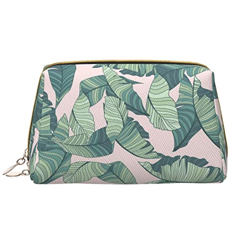 Debou Make-up-Tasche mit Palmenblättern, großes Fassungsvermögen, Leder, wasserdicht, tragbar, Reise-Kosmetiktasche, Make-up-Organizer-Tasche für Frauen, weiß, Einheitsgröße, weiß, Einheitsgröße von Debou