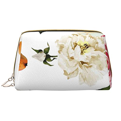 Debou Make-up-Tasche mit Rosenmotiv, cremefarben, großes Fassungsvermögen, Leder, wasserdicht, tragbar, Reise-Kosmetiktasche, Make-up-Organizer-Tasche für Damen, Weiß, Einheitsgröße, weiß, von Debou