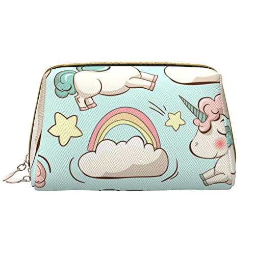 Debou Make-up-Tasche mit niedlichem Tiermotiv, Regenbogen-Einhorn, großes Fassungsvermögen, Leder, wasserdicht, tragbare Reise-Kosmetiktasche, Make-up-Organizer-Tasche für Frauen, Weiß, Einheitsgröße, von Debou