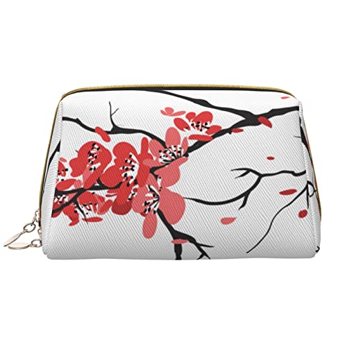 Debou Make-up-Tasche mit zarten Kirschblüten, großes Fassungsvermögen, Leder, wasserdicht, Make-up-Tasche, tragbare Reise-Kosmetiktasche, Make-up-Organizer-Tasche für Frauen, Weiß, Einheitsgröße, von Debou