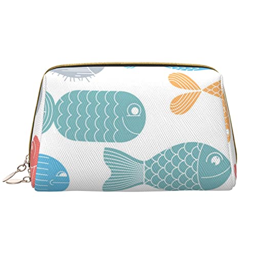 Debou Niedliche Fisch-Make-up-Tasche, großes Fassungsvermögen, Leder, wasserdicht, Make-up-Tasche, tragbare Reise-Kosmetiktasche, Make-up-Organizer-Tasche für Frauen, weiß, Einheitsgröße, weiß, von Debou