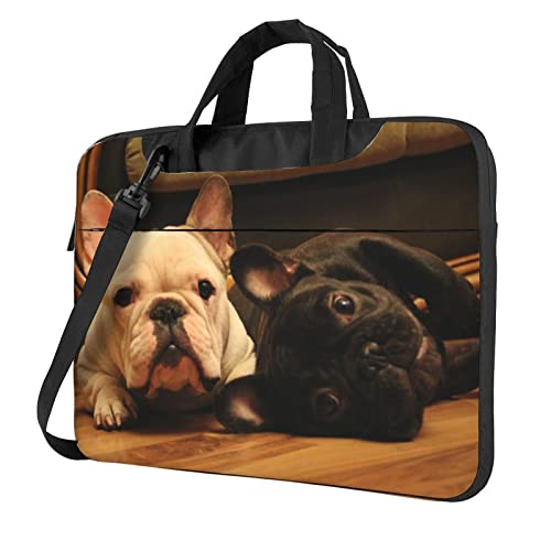 Debou Niedliche Französische Bulldogge Grafik Laptop Tasche Leichte Computertaschen Große Kapazität Tragbare Crossbody Laptop Fall Sleeve Aktentasche w/Strap Griff, Schwarz , 15.6 inch von Debou