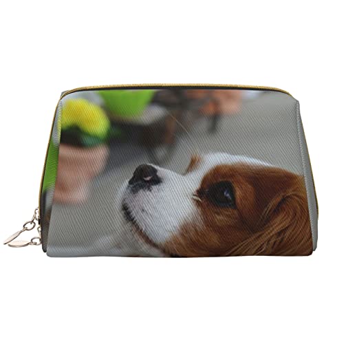 Debou Niedliche Hunde-Make-up-Tasche, großes Fassungsvermögen, Leder, wasserdicht, Make-up-Tasche, tragbare Reise-Kosmetiktasche, Make-up-Organizer-Tasche für Frauen, Weiß, Einheitsgröße, weiß, von Debou