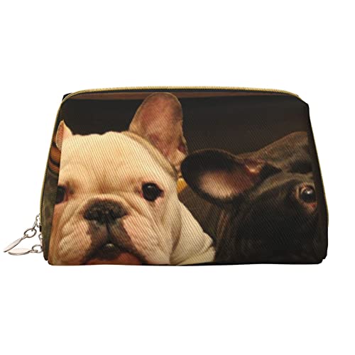 Debou Niedliche Make-up-Tasche mit französischer Bulldogge, großes Fassungsvermögen, Leder, wasserdicht, Make-up-Tasche, tragbare Reise-Kosmetiktasche, Make-up-Organizer-Tasche für Frauen, Weiß, von Debou