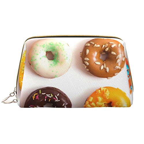 Debou Verschiedene Geschmacksrichtungen von Donuts Make-up-Tasche Große Kapazität Leder Wasserdichte Make-up-Tasche Tragbare Reise Kosmetiktasche Make-up Organizer Tasche für Frauen, Weiß, von Debou