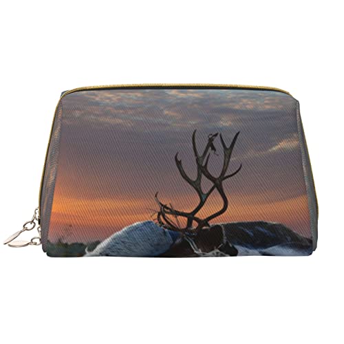 Deer on Snowfield Make-up-Tasche, großes Fassungsvermögen, Leder, wasserdicht, Make-up-Tasche, tragbare Reise-Kosmetiktasche, Make-up-Organizer-Tasche für Frauen, Weiß, Einheitsgröße, weiß, von Debou