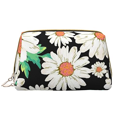 Make-up-Tasche mit Gänseblümchen-Muster, großes Fassungsvermögen, Leder, wasserdicht, tragbar, Reise-Kosmetiktasche, Make-up-Organizer-Tasche für Frauen, Weiß, Einheitsgröße, weiß, Einheitsgröße von Debou