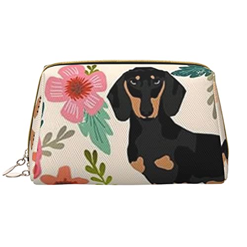 Make-up-Tasche mit Hund und Blume, großes Fassungsvermögen, Leder, wasserdicht, Make-up-Tasche, tragbare Reise-Kosmetiktasche, Make-up-Organizer-Tasche für Frauen, Weiß, Einheitsgröße, weiß, von Debou