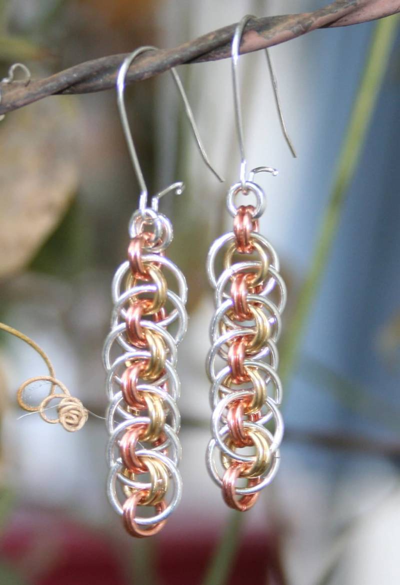 Handgemachte Sterling Silber, Kupfer Und Messing Kette Maille Chainmaille Ohrringe Viper Korbgeflecht von DebraLorraineDesigns