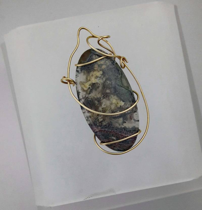 Leben Unter Wasser - Plume Achat Halskette 12Kt Gefüllten Golddraht Umwickelt Anhänger Halbedelsteine von DebsJewelsDesigns