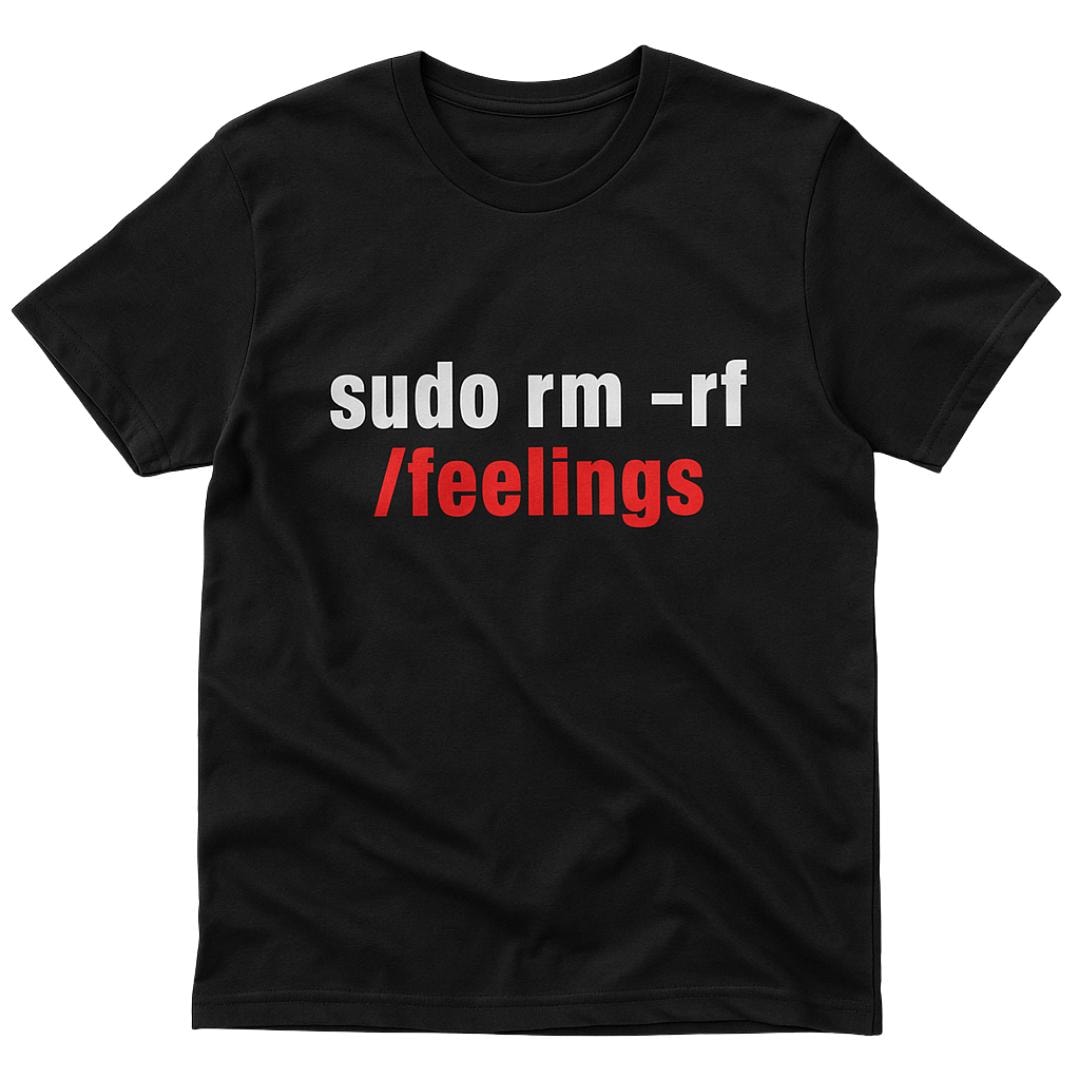 Sudo Rm -Rf /Feelings T-Shirt - Funny Linux Developer Shirt For Programmers & Geeks von DebuggedThreads