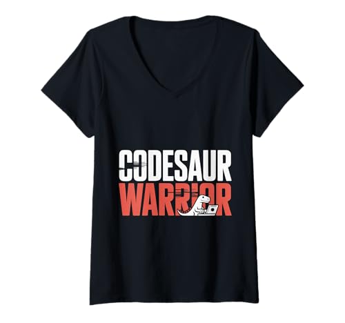 Damen Codesaur Warrior Programmierer Dinosaurier Retro ||- T-Shirt mit V-Ausschnitt von Debugging Dinosaurierprogrammierer