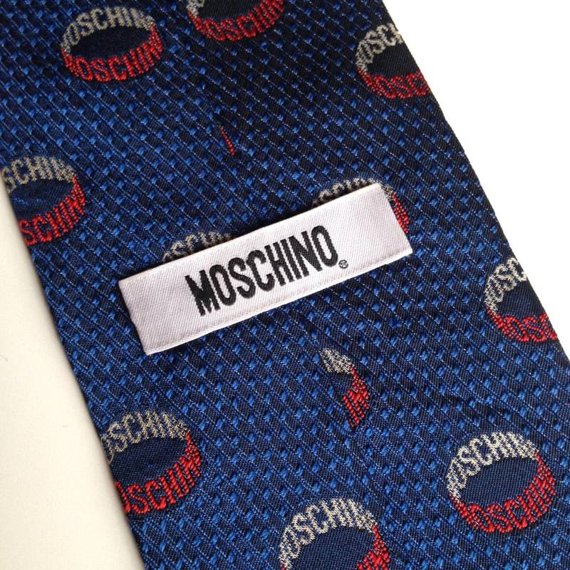 Moschino Gents Designer Krawatte/100% Seide Made in Italy Multi Logo Print von DecadesInStyle