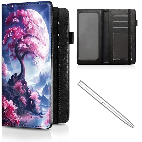 CheckBook Cover für Frauen Männer, Leder RFID Blockierung Check Book Geldbörse Persönliches Scheckbuch und Register mit Kreditkartenschlitz und Gummiband und Scheckbuchhüllen für Damen, Kirsche von Decahouy