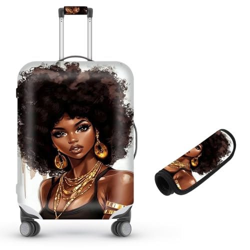 Decahouy Kofferhülle für Gepäck 45-55cm Waschbarer elastischer Kratzfester Gepäckschutz Strapazierfähige Gepäckabdeckung mit Reißverschluss und Griff Reisezubehör für Koffer,, Afrikanische Mädchen, L von Decahouy