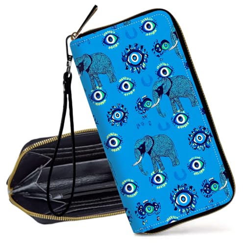 Decahouy RFID-blockierende Geldbörse für Damen – schlanke PU-Leder-Reißverschluss-Clutch, niedliche Kreditkartenetui mit Handgelenkschlaufe für Damen, Blaue leuchtende Libelle von Decahouy