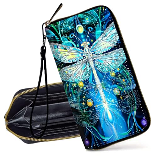 Decahouy RFID-blockierende Geldbörse für Damen – schlanke PU-Leder-Reißverschluss-Clutch, niedliche Kreditkartenetui mit Handgelenkschlaufe für Damen, Blauer Baum des Lebens Göttin von Decahouy