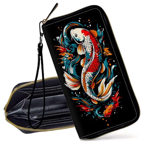 Decahouy RFID-blockierende Geldbörse für Damen – schlanke PU-Leder-Reißverschluss-Clutch, niedliche Kreditkartenetui mit Handgelenkschlaufe für Damen, Buntes Neon Mars, Kaktus von Decahouy