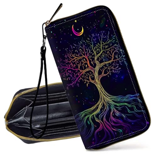 Decahouy RFID-blockierende Geldbörse für Damen – schlanke PU-Leder-Reißverschluss-Clutch, niedliche Kreditkartenetui mit Handgelenkschlaufe für Damen, Corgi und Tyrannosaurus Rex von Decahouy