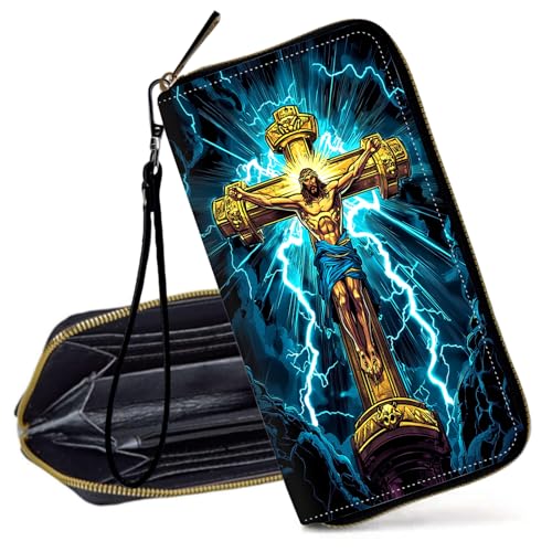 Decahouy RFID-blockierende Geldbörse für Damen – schlanke PU-Leder-Reißverschluss-Clutch, niedliche Kreditkartenetui mit Handgelenkschlaufe für Damen, Green Luna Moth & Moon von Decahouy