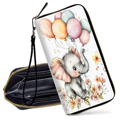 Decahouy RFID-blockierende Geldbörse für Damen – schlanke PU-Leder-Reißverschluss-Clutch, niedliche Kreditkartenetui mit Handgelenkschlaufe für Damen, Hochlandrind und Sonnenblumen von Decahouy