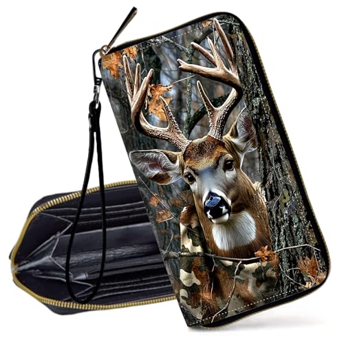 Decahouy RFID-blockierende Geldbörse für Damen – schlanke PU-Leder-Reißverschluss-Clutch, niedliche Kreditkartenetui mit Handgelenkschlaufe für Damen, Leopards & Blue Fire Smoke von Decahouy