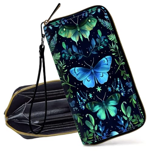 Decahouy RFID-blockierende Geldbörse für Damen – schlanke PU-Leder-Reißverschluss-Clutch, niedliche Kreditkartenetui mit Handgelenkschlaufe für Damen, Magische Fee mit Flügeln von Decahouy