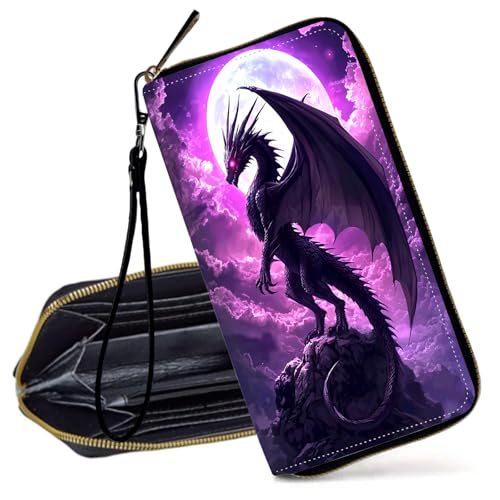 Decahouy RFID-blockierende Geldbörse für Damen – schlanke PU-Leder-Reißverschluss-Clutch, niedliche Kreditkartenetui mit Handgelenkschlaufe für Damen, Majestätisches Kudu im Wald von Decahouy