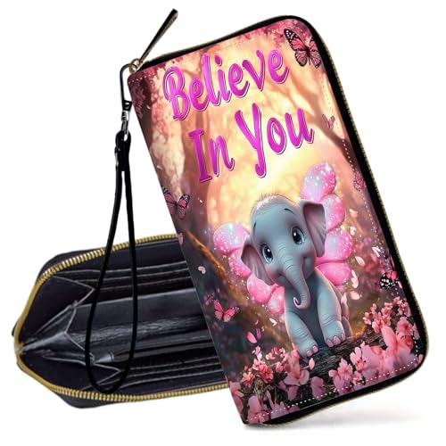 Decahouy RFID-blockierende Geldbörse für Damen – schlanke PU-Leder-Reißverschluss-Clutch, niedliche Kreditkartenetui mit Handgelenkschlaufe für Damen, Niedliche Hochland-Kuh von Decahouy