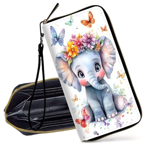 Decahouy RFID-blockierende Geldbörse für Damen – schlanke PU-Leder-Reißverschluss-Clutch, niedliche Kreditkartenetui mit Handgelenkschlaufe für Damen, Niedlicher Fuchs und Pilze von Decahouy