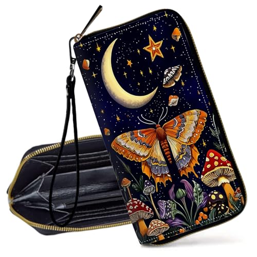 Decahouy RFID-blockierende Geldbörse für Damen – schlanke PU-Leder-Reißverschluss-Clutch, niedliche Kreditkartenetui mit Handgelenkschlaufe für Damen, Our Lady of Guadalupe & Rose von Decahouy