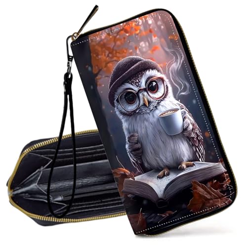 Decahouy RFID-blockierende Geldbörse für Damen – schlanke PU-Leder-Reißverschluss-Clutch, niedliche Kreditkartenetui mit Handgelenkschlaufe für Damen, Pilze Bienen Blumen von Decahouy